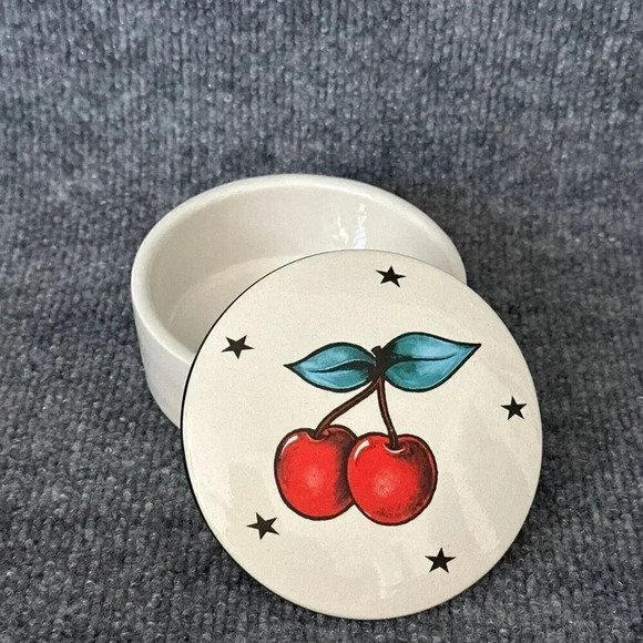Jacqueline Thompson Ceramics Other - Jacqueline Thompson Cherries Trinket Box Tattoo Ceramic Rockabilly Punk Retro